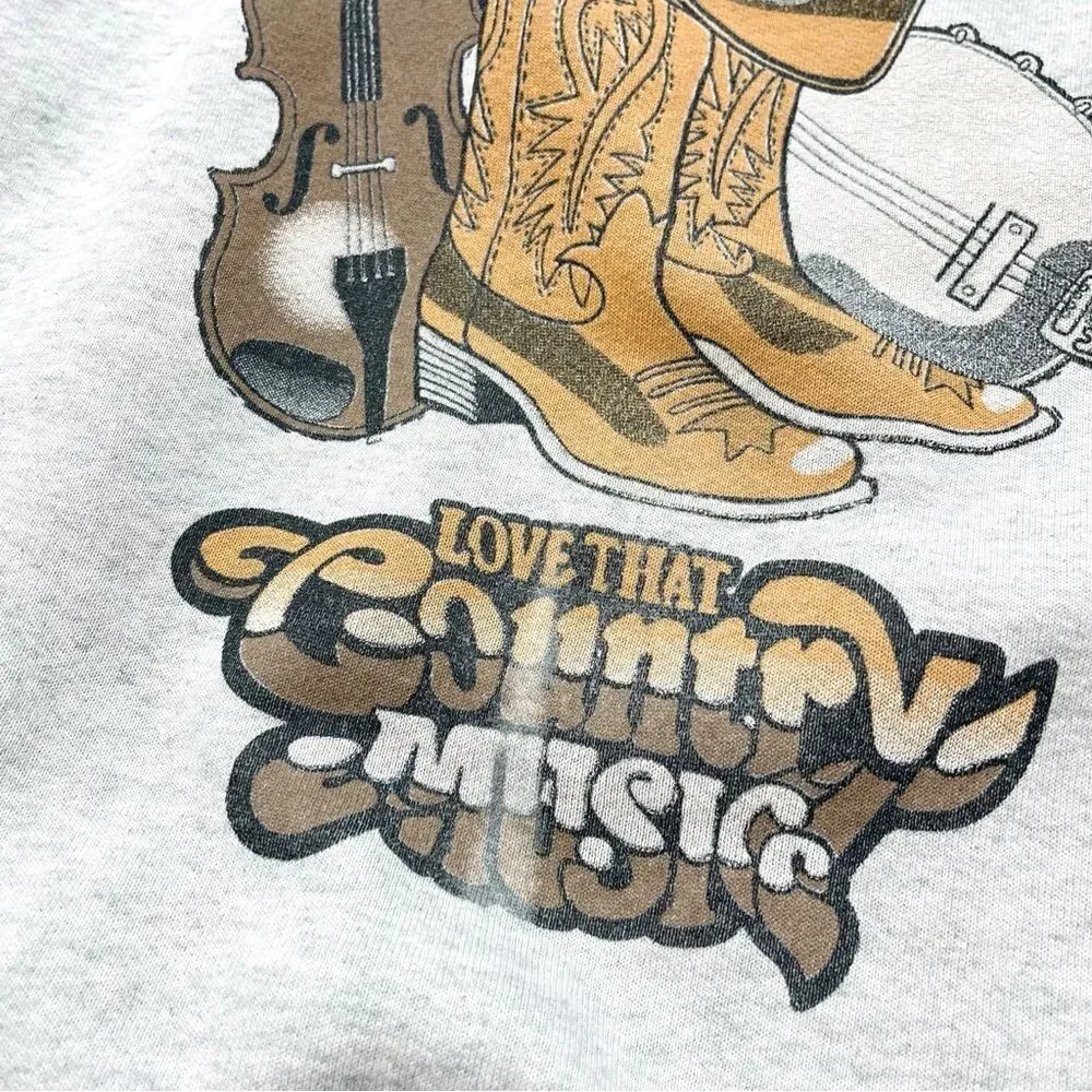 Vtg 90s Fruit Loom Love That Country Music Sweatshirt, Western Boots Cowboy M - Picture 3 of 6